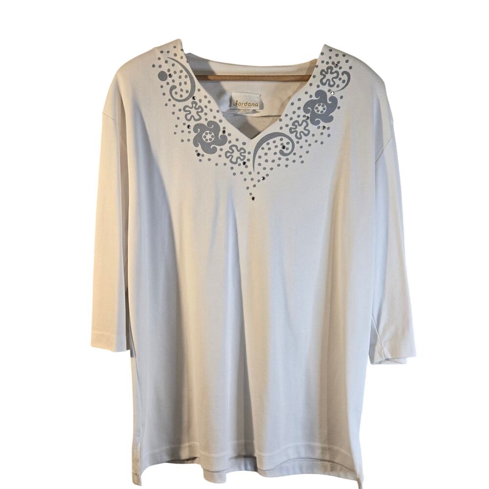 JORDANA White Paisley Print Top - XL/18 - Cotton Polyester Blend [0404]